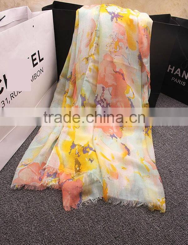 Bohemia Style Colorful Ink Painting Flower Print Women Fashions Scarf
