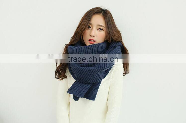 New Design Korean Young Lady Fashion Stripe Knitted Woolen Scarf