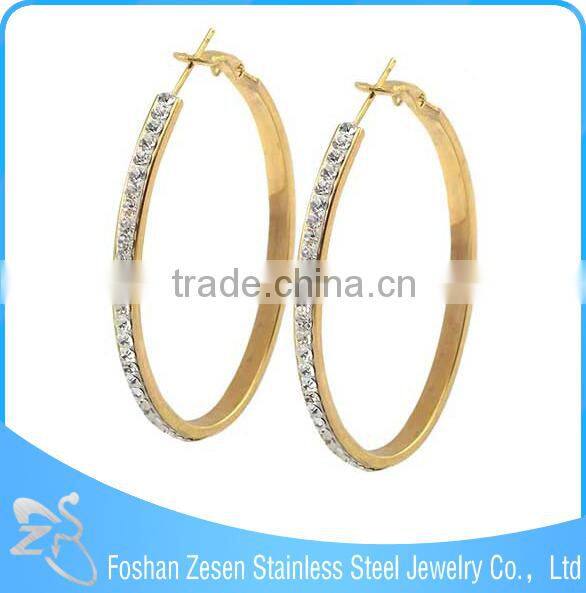 ZS17120 Fashion lady surgical steel gold plated crystal huggie earring ellipse big earrings
