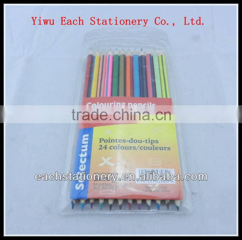 7" High Quality Wooden Promotional Color Pencil Set, Double Side Stripe Color Pencil Set