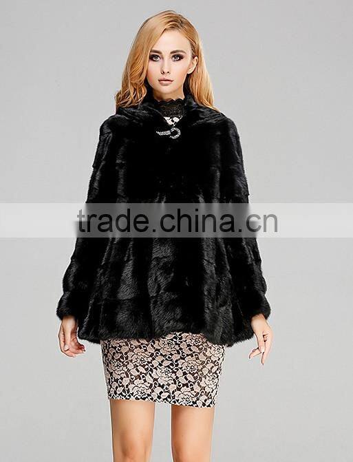 black hooded mink fur coat