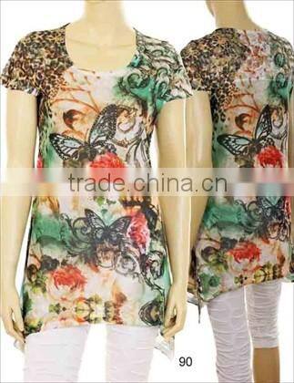 Printed fabric latest fashion Guangzhou New Styles summer ladies Blouses for Women
