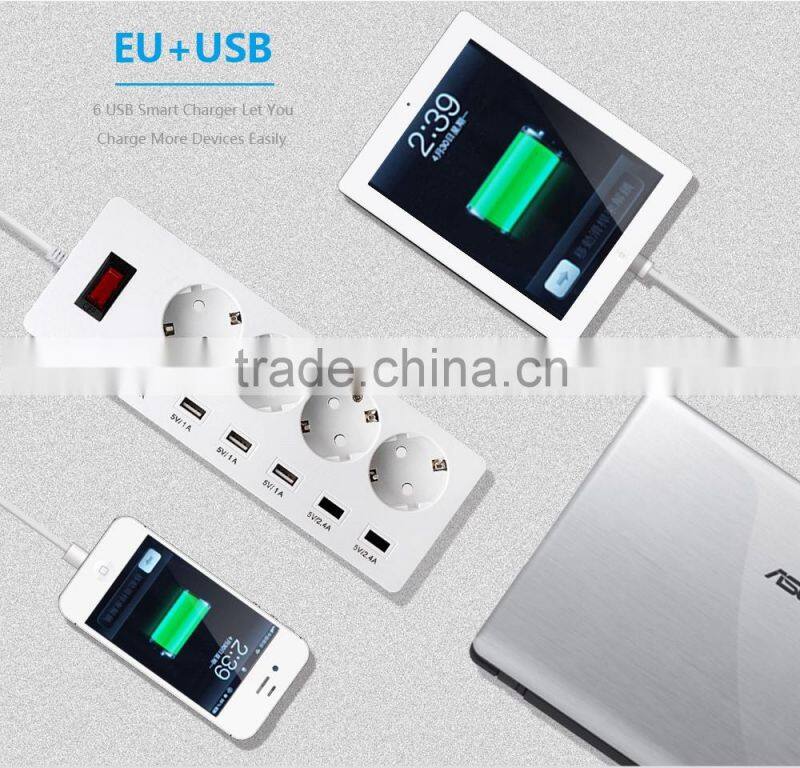 4 outlets 6 usb smart extention socket for iPhone6 6S iPad mini LG Samsung Galaxy HTC Nexus