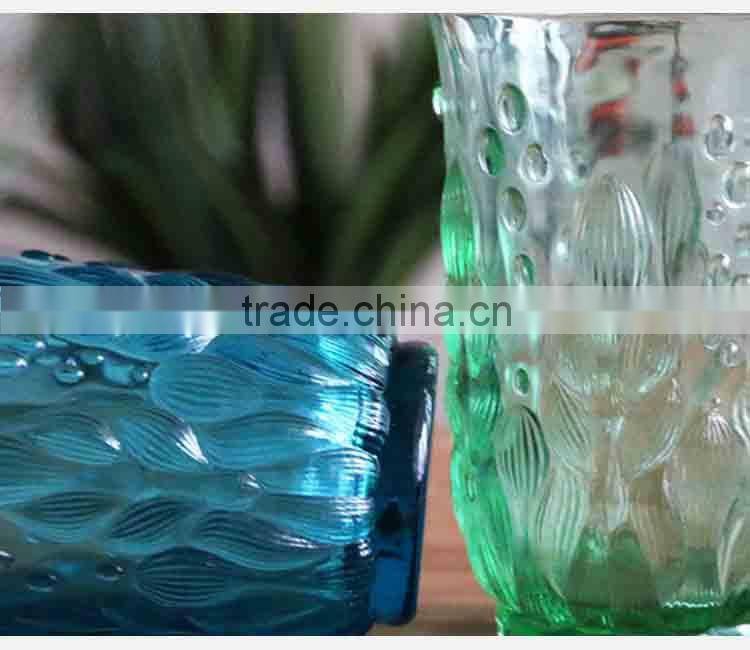 wholesale colored tableware embossed glass tumbler