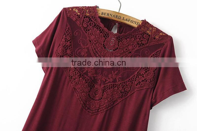 women clothing short sleeve round collar casual lace blouse for women