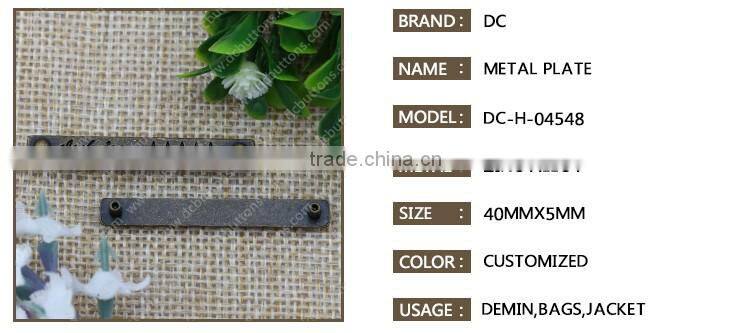 Decorative small metal logo plate for fashion metal plate for garment tags jeans
