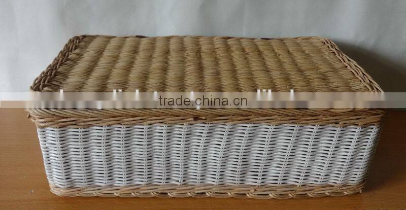 Newest 2016 White Rattan Basket collection Set of 2 With Handles for Kitchen and Home decoration