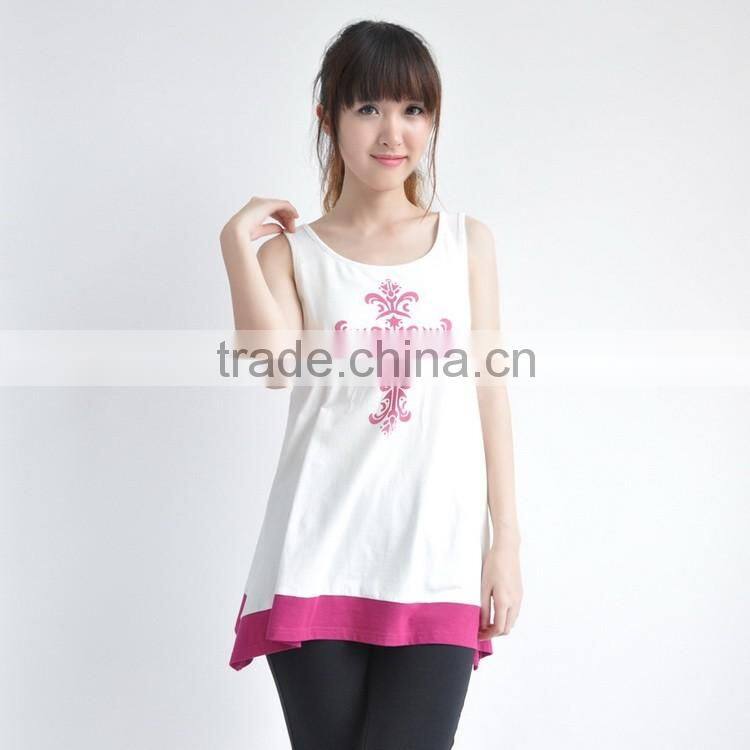 OEM Plus Size Women's Fashion Prints Bat Wing Hem Sleeveless tShirts Summer Tops