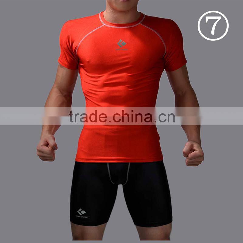 2016 compression tights running set men quick dry sports suit gym wear fitness short sleeve t-shirts shorts