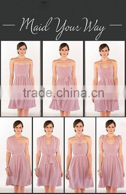 New Arrival Knee Length Convertible Bridesmaid Gown/Dress with Streamers Chiffon Sexy Bridesmaid Dresses 2015(SRLV-8471)