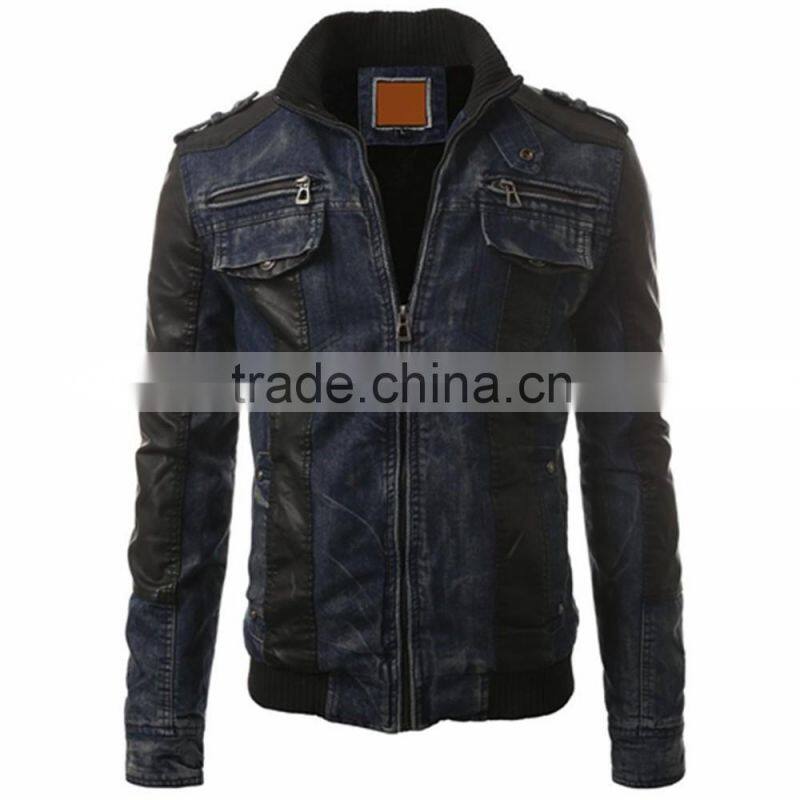 Custom Zipper Denim Jacket Leather Sleeves