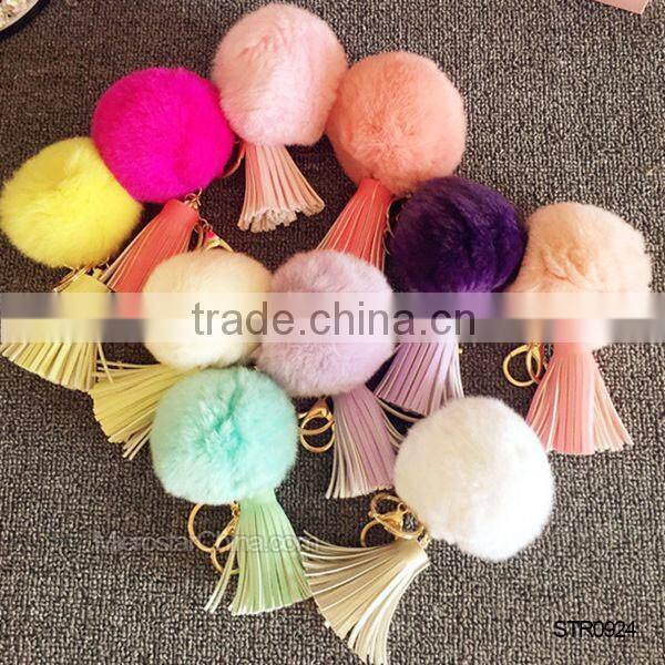 8cm Fur Pom Pom Keychain Rabbit Fur Ball Silver Keychain