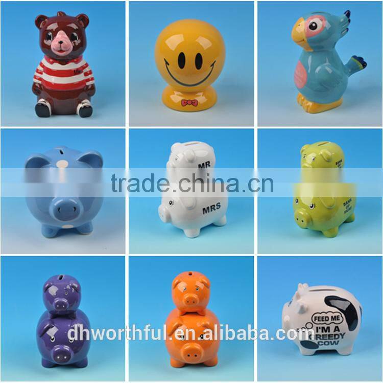 Cute pink ceramic money saving box for adult with black cover