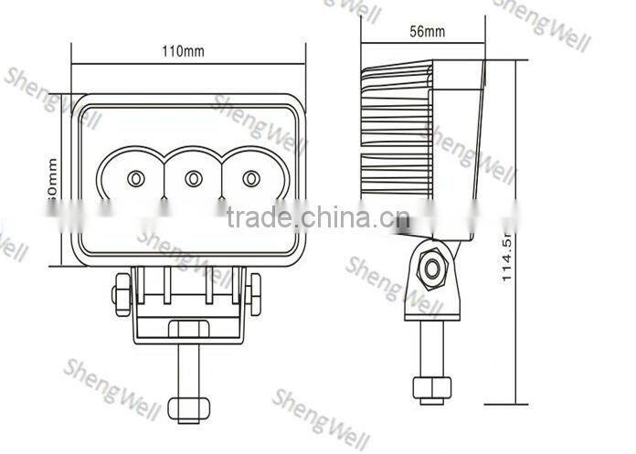 3.5" 9--32V Rectangle 9w LED work light IP67 ShengWell auto factory offroad led work light 9w led trailer work light
