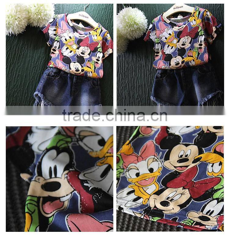 2016 Colorful Cartoon Printing Casual Round Neck Children T-shirt