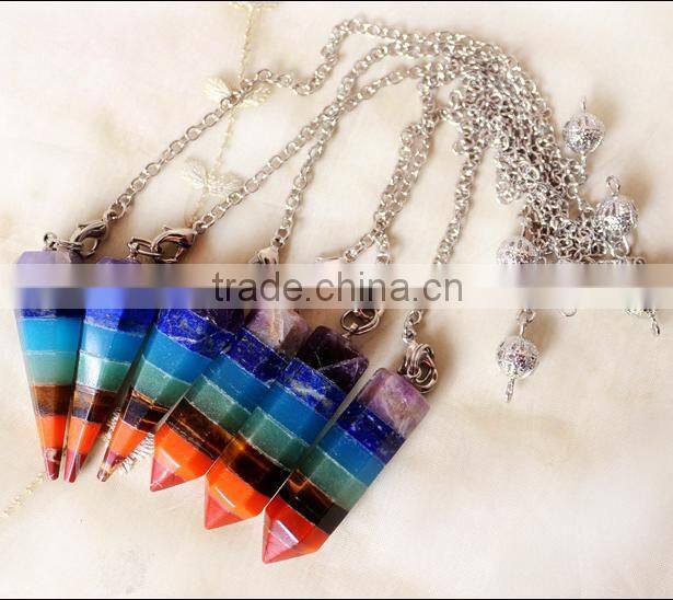 Gemstone Natural Crystal Quartz Point Pendulum Pendants Crystal Point Pendant with Silver Colored Chains