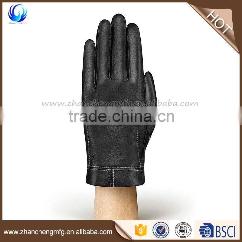 Elegant man winter brown sheepskin fur lined leather gloves for wholesales