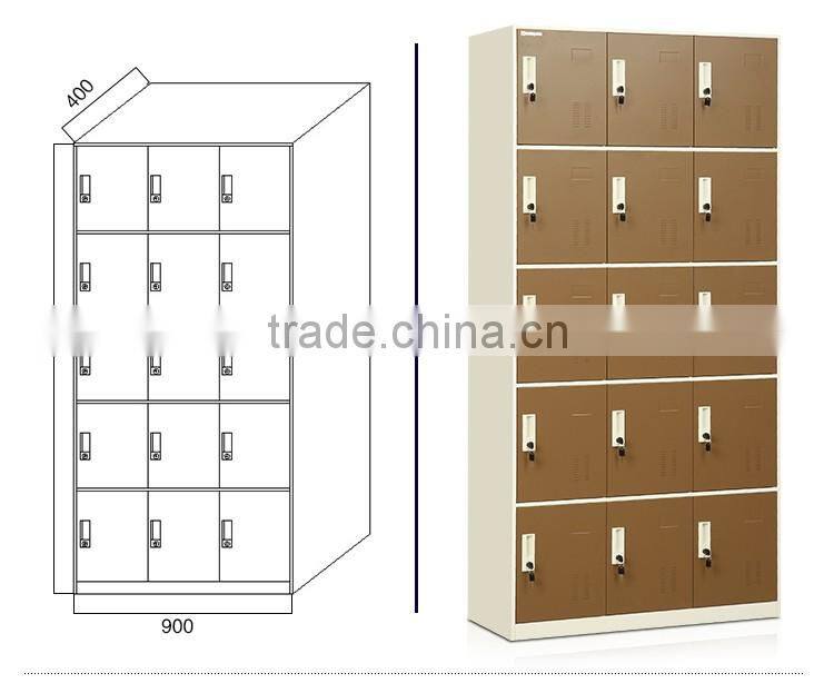 15 door stainless steel wardrobe multi-door clothes cabinet locker with 5 layers