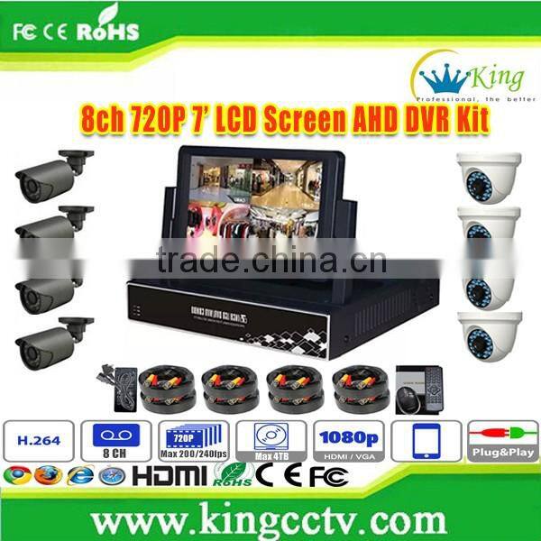NEW 7inch LCD Screen HD AHD DVR home security 8 channel cctv camera system