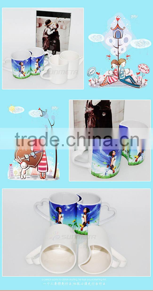 heart shape ceramic couple mug,wholesale white couple mug