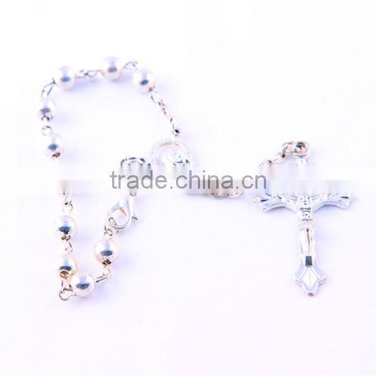 Round Silver Bead Catholic Rosary