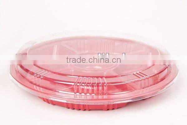 Disposable Plastic Round Large 5 Compartment Food Box Tray