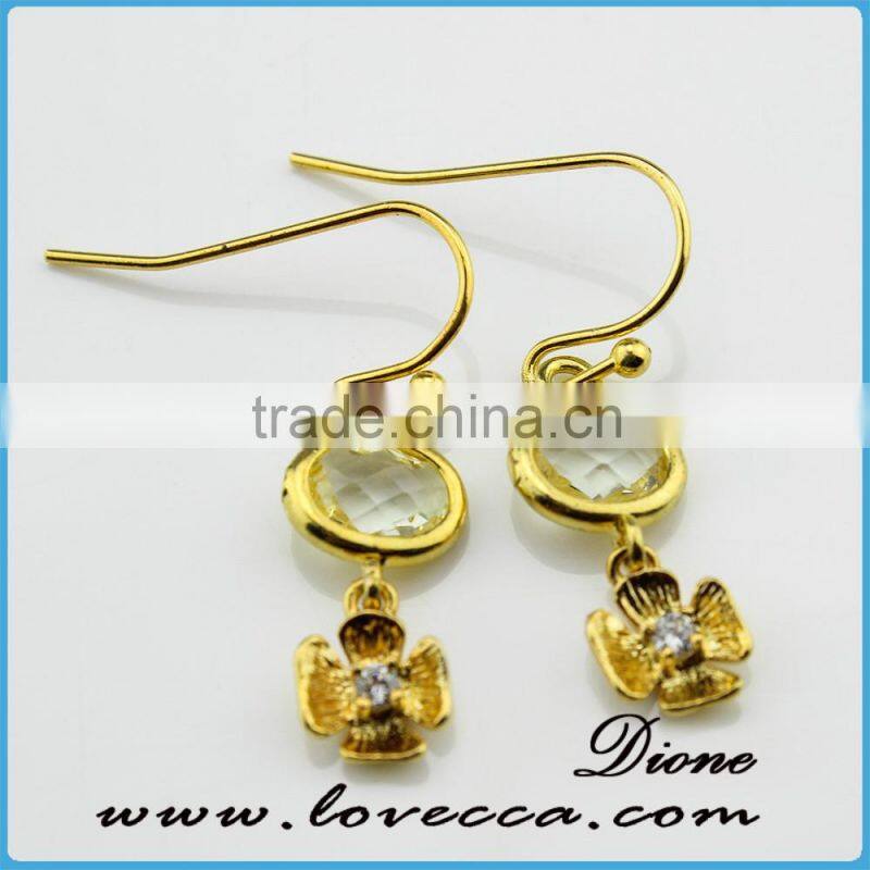 12x23mm Glass Stones With Gold Cubic Zirconia Hook Earrings