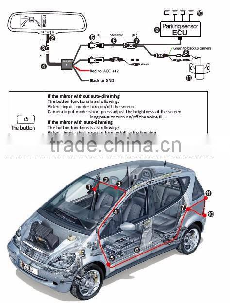 AK2043LAP4 4.3inch auto dimming and display reverse BiBi sound radar detector germid car rearview mirror