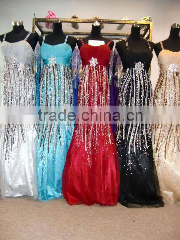 new arrival dress sequins evening dress beaded evening dresses braces skirt beautiful ball gowns 6675