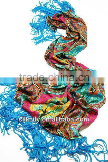 twill long silk shawl fringe with cashew