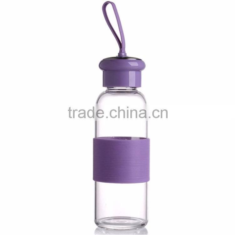 New products of 2016 high quality portable drinking sport water bottle with silicone sleeve glass bottles wholesale