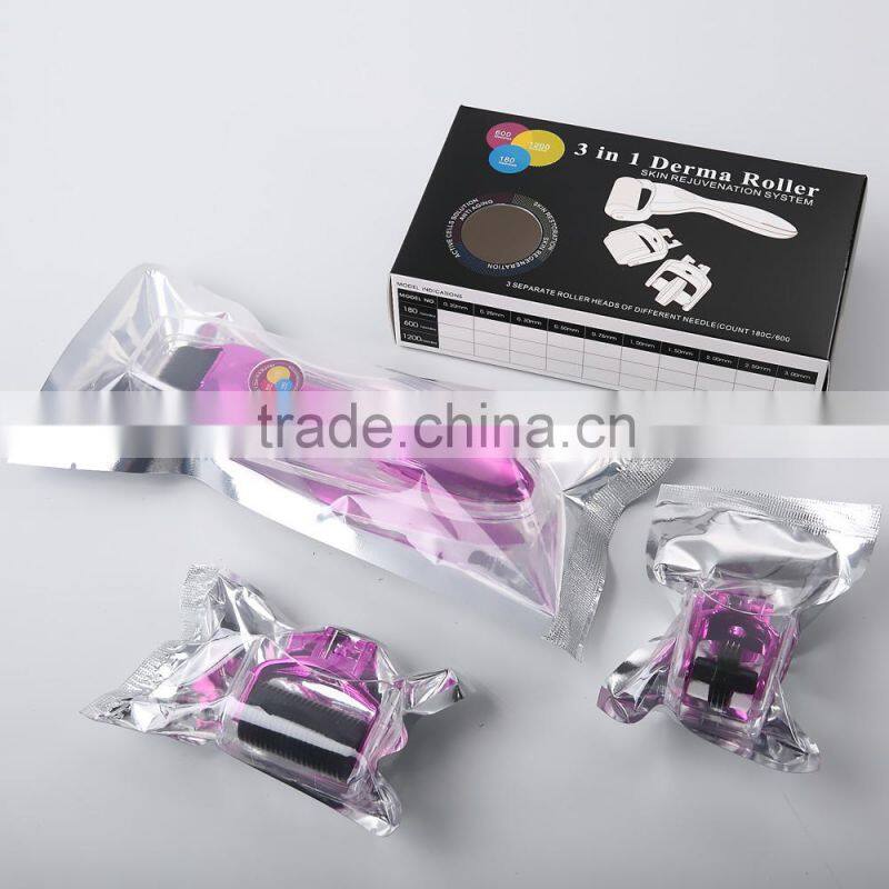 Bestsell 0.5/2.0/1.5mm Heads 3 in 1 Roller 180/600/1200 Micro Needles Skin Recovery