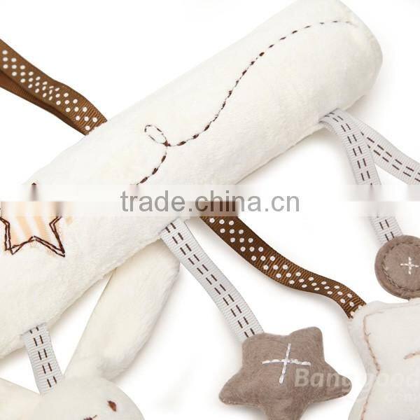 Wholesale custom Soft Plush Rabbit Beer Musical Baby Kids Hanging Bed Stroller Rattle toys