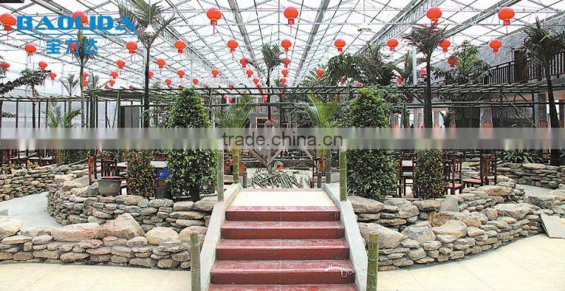 Horticulture Construction High Glass Covered Commercial Greenhouse For Entertainment