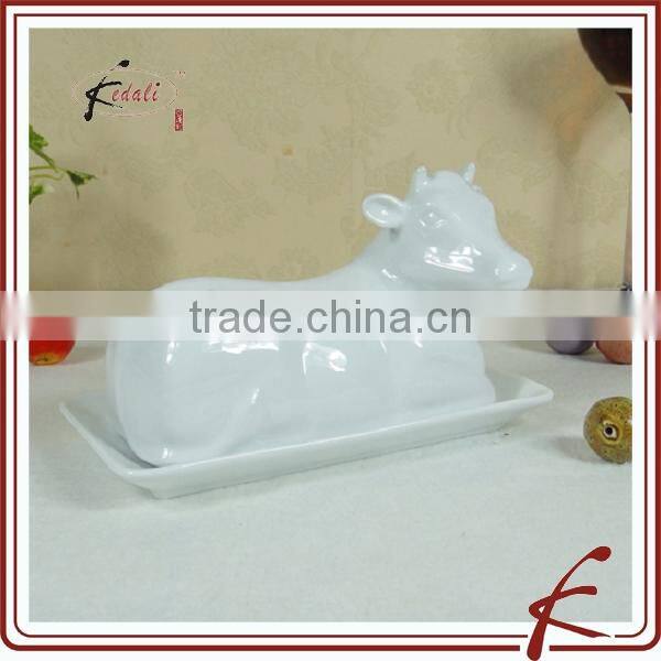 Microwave safe white restaurant porcelain cow butter dish
