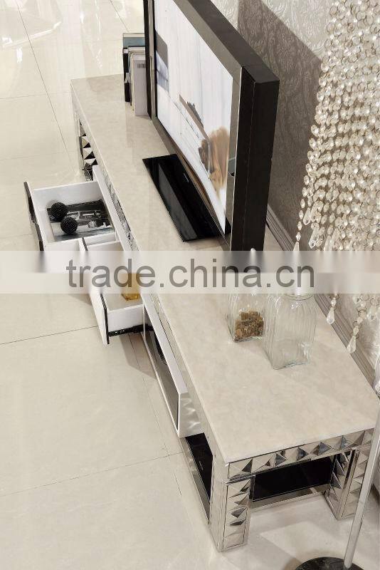 2014 modern design E338 living room furniture stainless and marble top italian design mdf TV stand