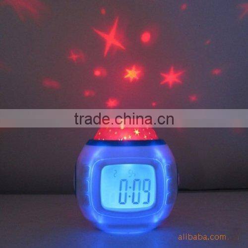 music and starry sky calendar/LED light clock/time date week and thermometer table alarm