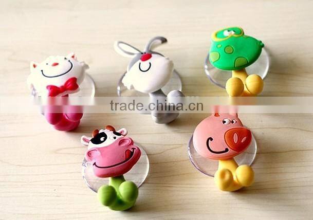 3D cartoon rubber silicone toothbrush holder, cute animal tooth hook with sucker