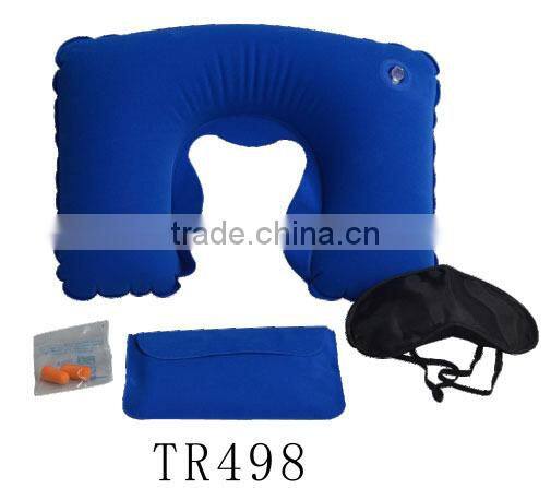 Custom logo travel sleeping kit airplane air inflation pillow sleeping kit