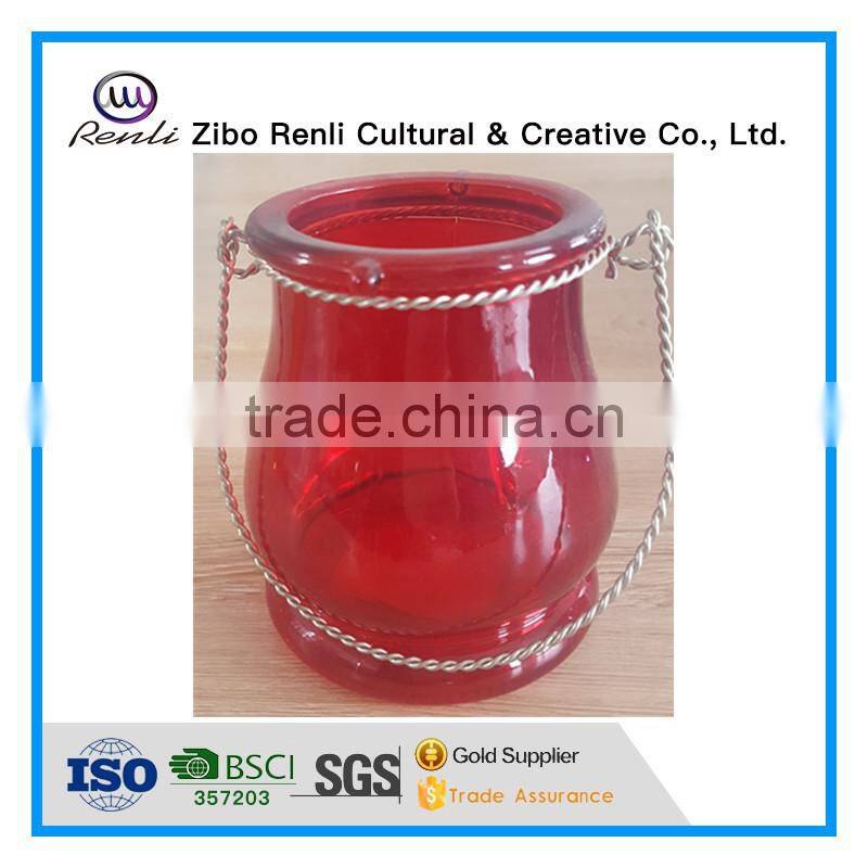 Colored Hanging Murano Glass Vase with Metal Handle