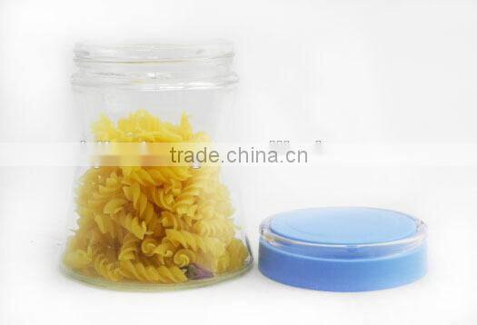 2016 new design personality clear thin-waist glass jar with handle lid