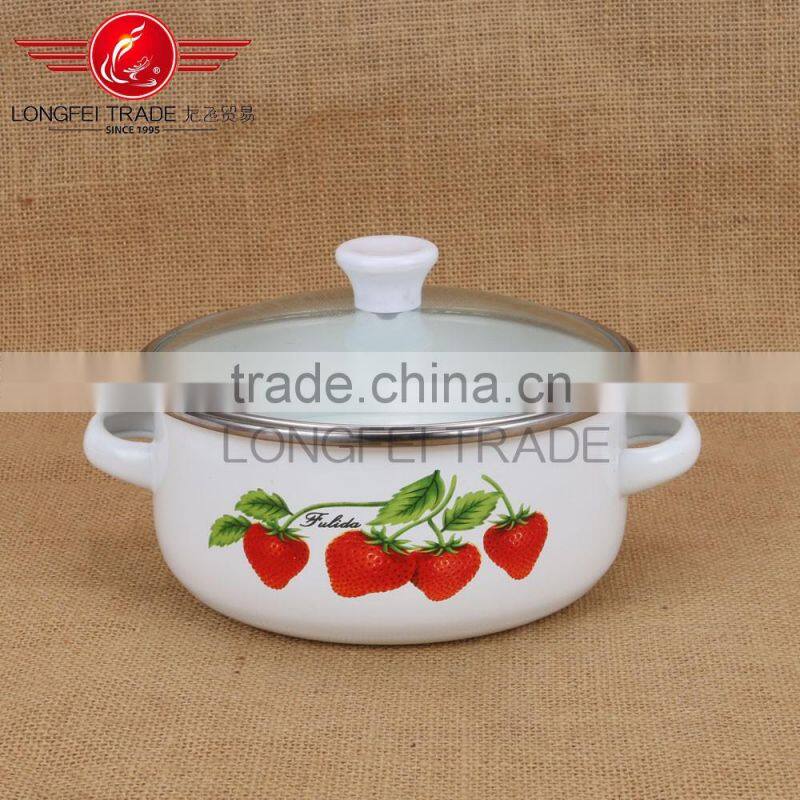 White enamel cooking pot with beautiful can custom decals