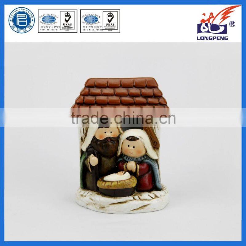 Christmas Ceramic Cartoon Religion Holy Family for Decoration with LED lights