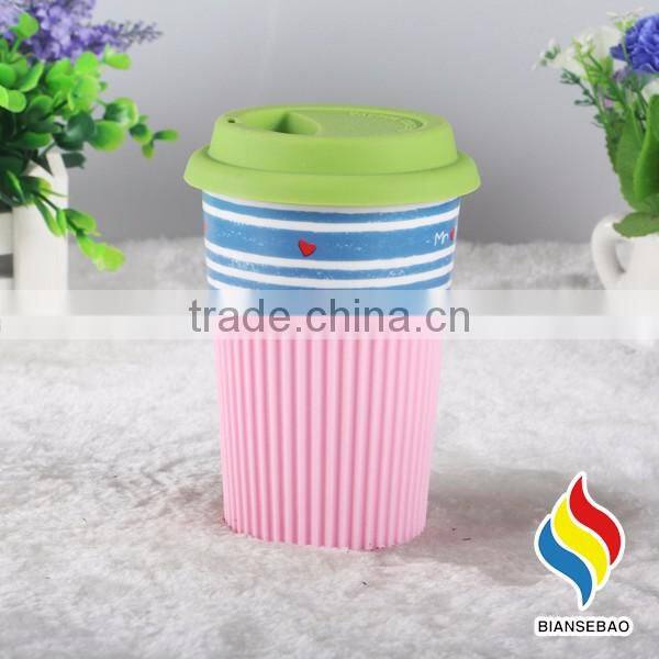 No handle custom ceramic travel coffee mug with silicone lid
