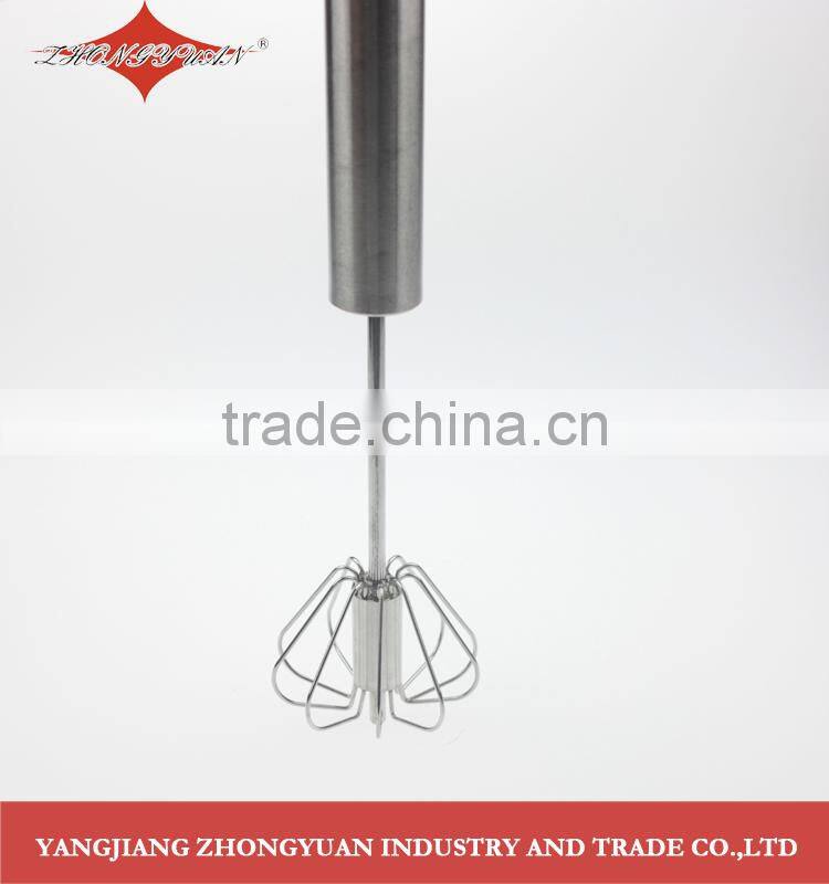Stainless steel rotary self-mixer round head miracle whisk, hand push, 14-inch