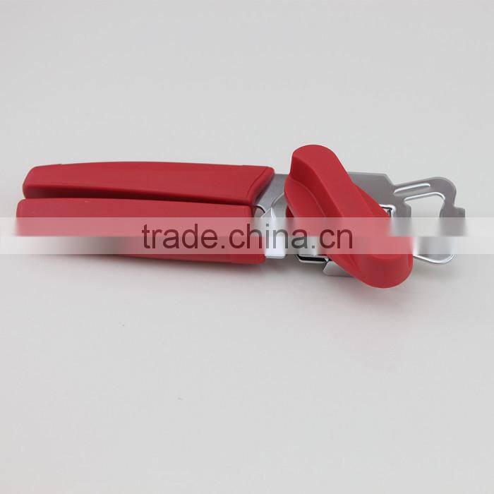 Red Plastic Handle Easy to Grip Can Opener Includes Bottle Cap Opener and Can Tab Lifter