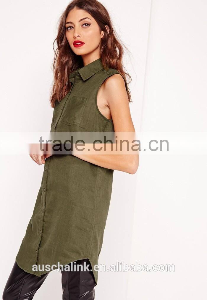 high quality elegant women khaki sleeveless soft material shirts