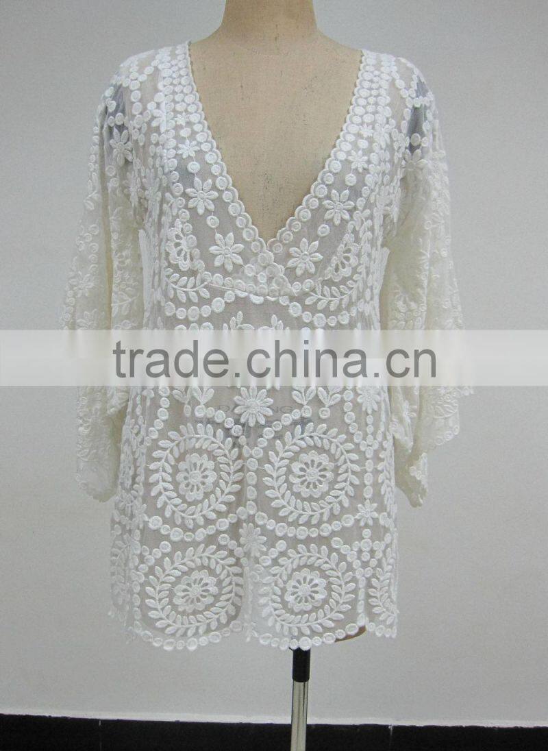 latest western ladies embroidered lace summer beach kaftan