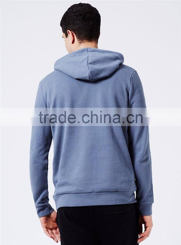 100% Cotton French Terry Men Sweatshirt Pullover Plain Classic Fit Hoodie With Front Pockets Blue