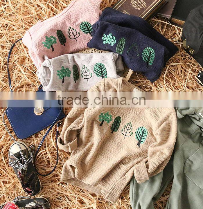 YE5157 Autumn 2017 children clothing Korean embroidery tree children t-shirt